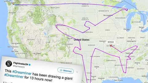 USA. Boeing 787-8 Dreamliner narysowany na niebie