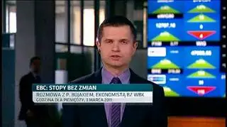 EBC nie zmienił stóp procentowych. Podczas wystąpienia przed komisją Kongresu szefa Fed Bena Bernanke rynek reagował nerwowo. Jak będzie podczas wystąpienia prezesa Europejskiego Banku Centralnego Jeana Claude'a Tricheta? Rynki coraz mocniej reagują na wszelkie komunikaty z banków centralnych - opowiada ekonomista BZ WBK Piotr Bujak. 