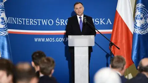 Prezydent Andrzej Duda podczas otwarcia konferencji "Ludzie i klimat - solidarność i sprawiedliwa transformacja"