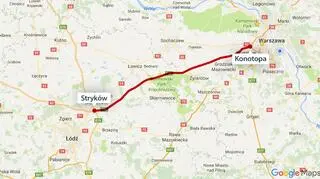 Autostrada między Łodzią a Warszawą ma około 90 km długości