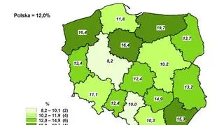 Bezrobocie w styczniu z podziałem na województwach