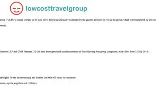 Fragment komunikatu firmy Lowcost Travelgroup
