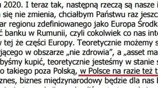 Fragment wypowiedzi prezesa PZU A.Klesyka na konferencji z inwestorami podczas prezentacji strategii rozwoju PZU