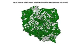 Gminy, w których odsetek ludności w wieku 65 lat i więcej przekracza 20proc. (2030 r.) 