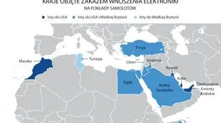 Kraje objęte zakazem wnoszenia elektroniki na pokłady samolotów 