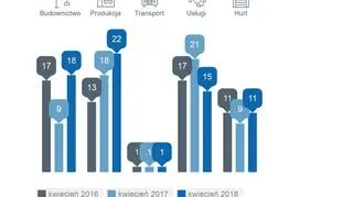 Liczba niewypłacalnych firm w kwietniu w poszczególnych sektorach