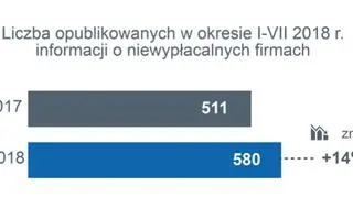 Liczba opublikowanych w okresie od stycznia do lipca 2018 roku informacji o niewypłacalności firm