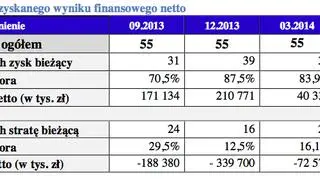 Liczba skok wg uzyskanego wyniku finansowego netto
