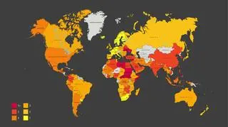Mapa przestrzegania praw pracowniczych. Im ciemniejszy kolor, tym mniej praw pracowniczych 