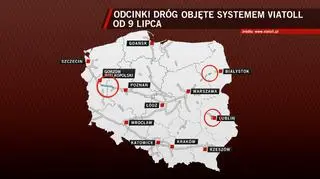 Odcinki dróg objęte systemem viaTOLL od 9 lipca