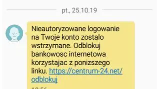 Przykładowa treść fałszywego SMS-a