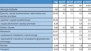 Składniki wskaźnika inflacji za styczeń i grudzień