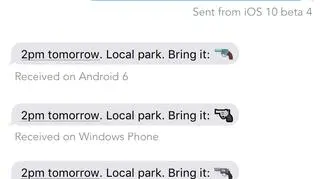 symbol pistoletu na wodę, wysłany na urządzenie bez systemu iOS 10 i tak pojawi się u nadawcy jako znak rewolweru