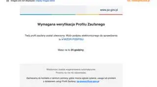 Tak wygląda treść wiadomości od oszustów