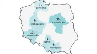 Województwa, w których opublikowano najwięcej ogłoszeń