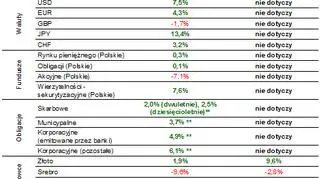Wyniki inwestycji w wybrane aktywa