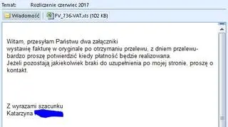 Złośliwy mail z fakturą