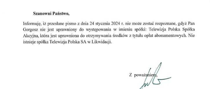 Odpowiedź przewodniczącego KRRiT na pismo Daniela Gorgosza