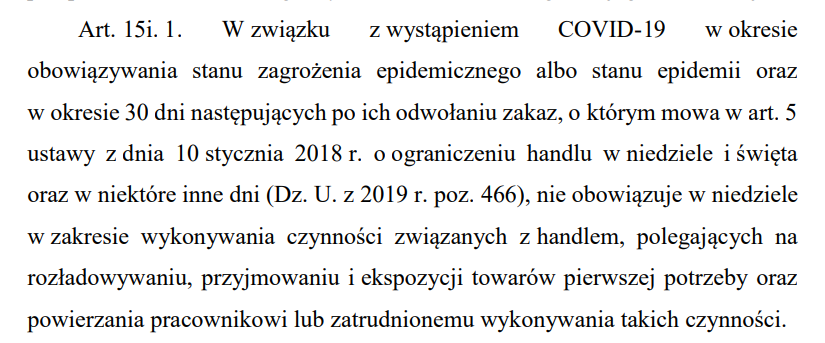 Zmiana w zakazie handlu - ustawa covidowa