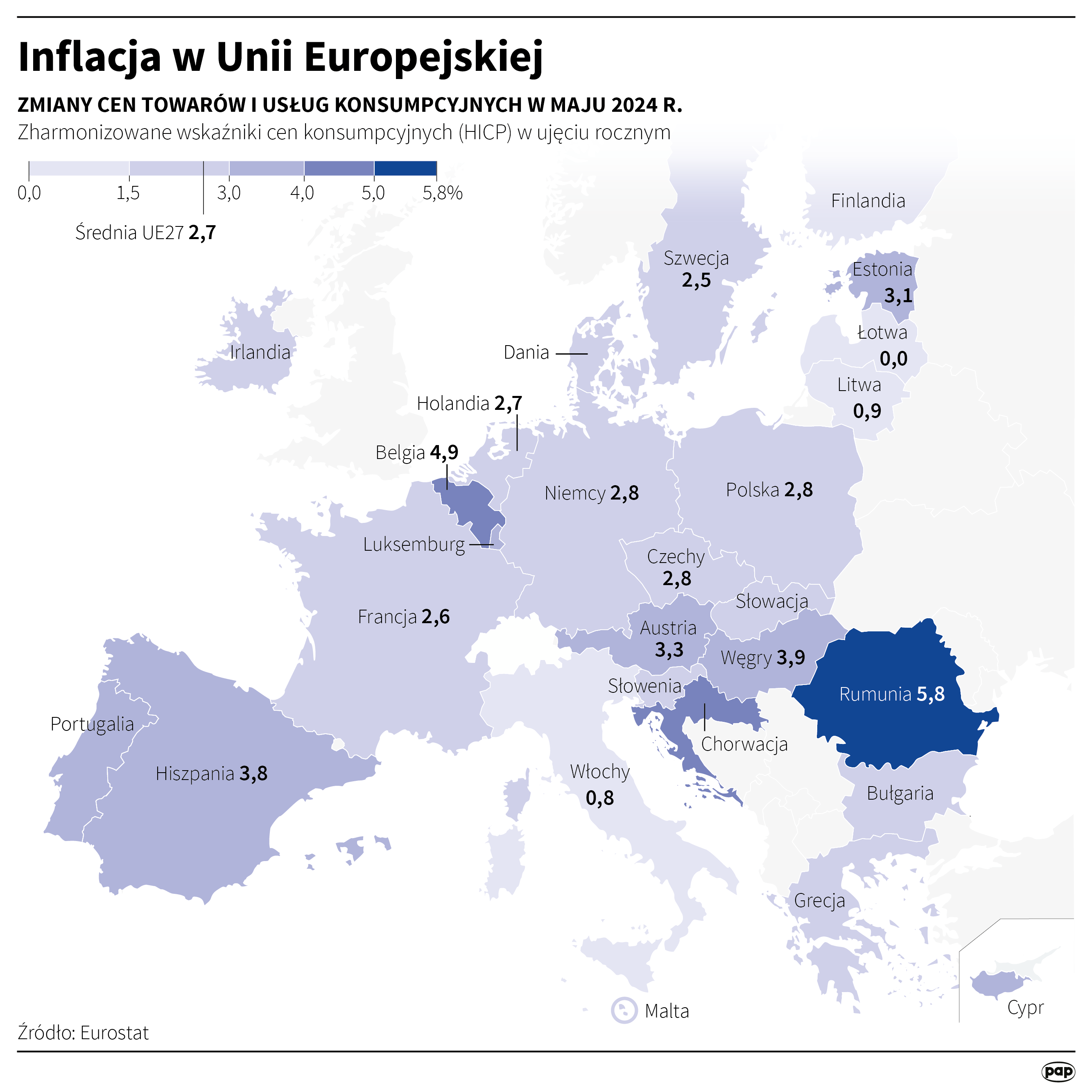 Inflacja HICP w UE - maj 2024