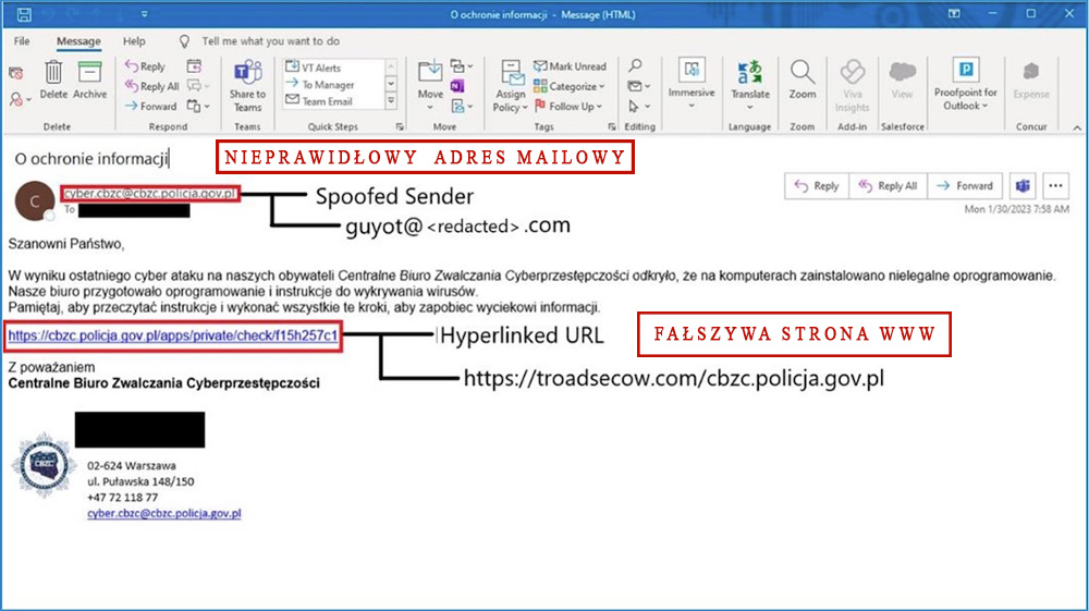 Ostrzeżenie Centralnego Biura Zwalczania Cyberprzestępczości przed fałszywymi mailami