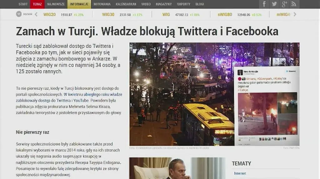 Turcja po zamachu blokuje Twittera i Facebooka