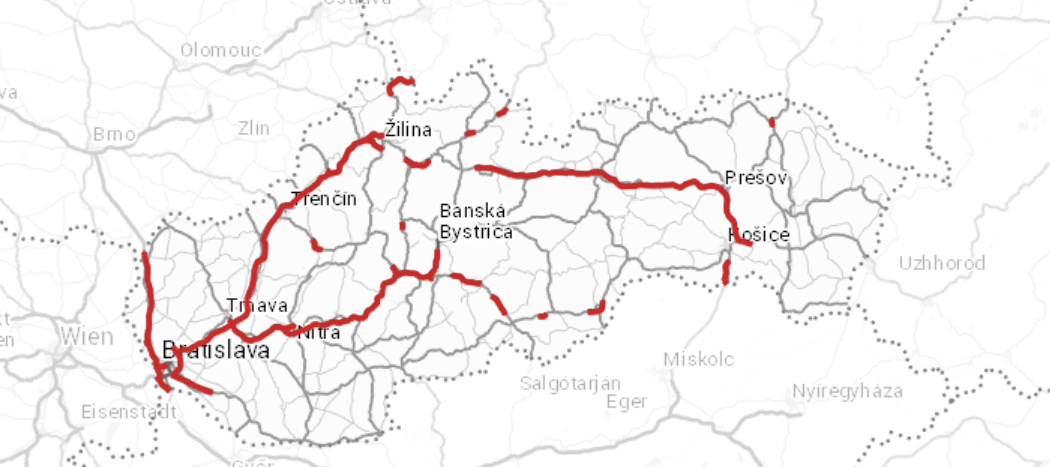 Mapa autostrad - Słowacja