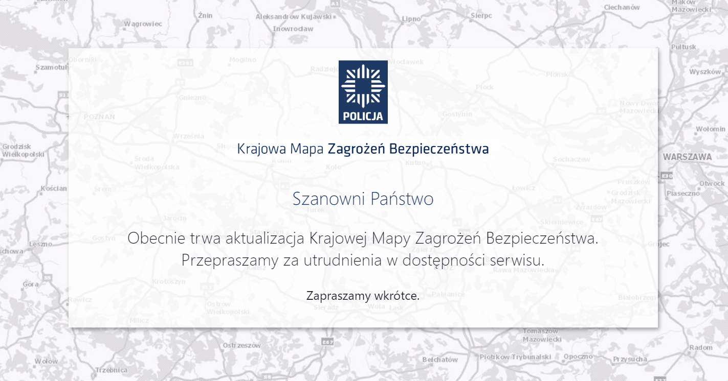 Nie działa Krajowa Mapa Zagrożeń Bezpieczeństwa