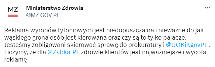 Wpis Ministerstwa Zdrowia na Twitterze