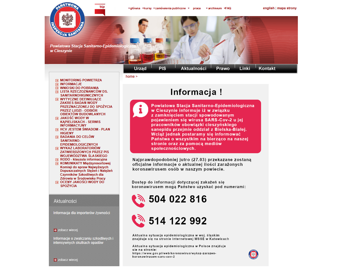 Komunikat o przeniesieniu sanepidu z Cieszyna do Bielska-Białej