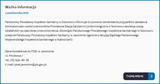 Komunikat sanepidu w Sosnowcu