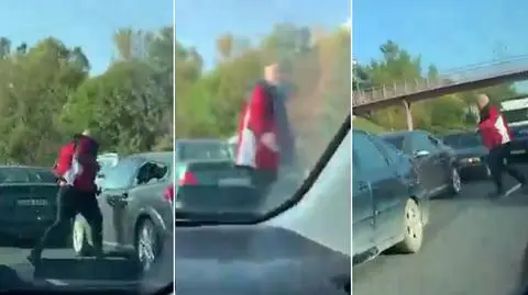 Mężczyzna uderzał pięściami i kopał w samochód na DTŚ w Gliwicach