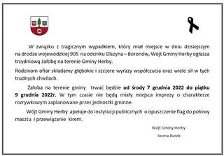Żałoba w gminie Herby po tragicznym wypadku w Boronowie