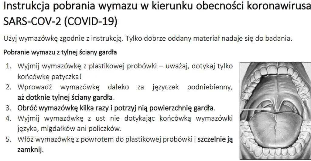 Instrukcja pobrania próbki do badań pod kątem koronawirusa