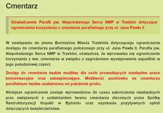 Ograniczenia na cmentarzu w Trzebini