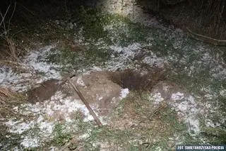 Policjanci wyciągnęli z dołu cztery szczeniaki