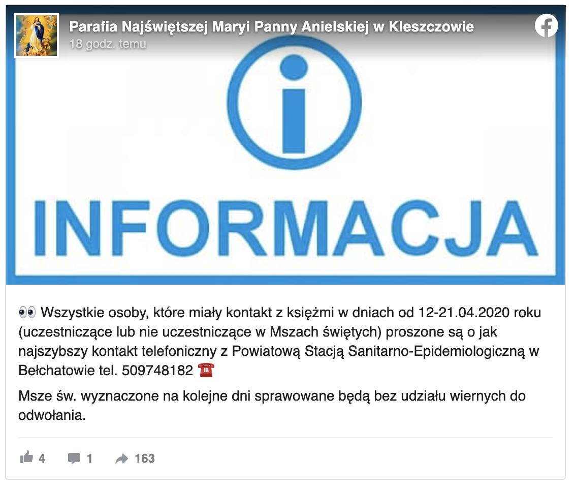 Komunikat, który pojawił się na stronie parafii