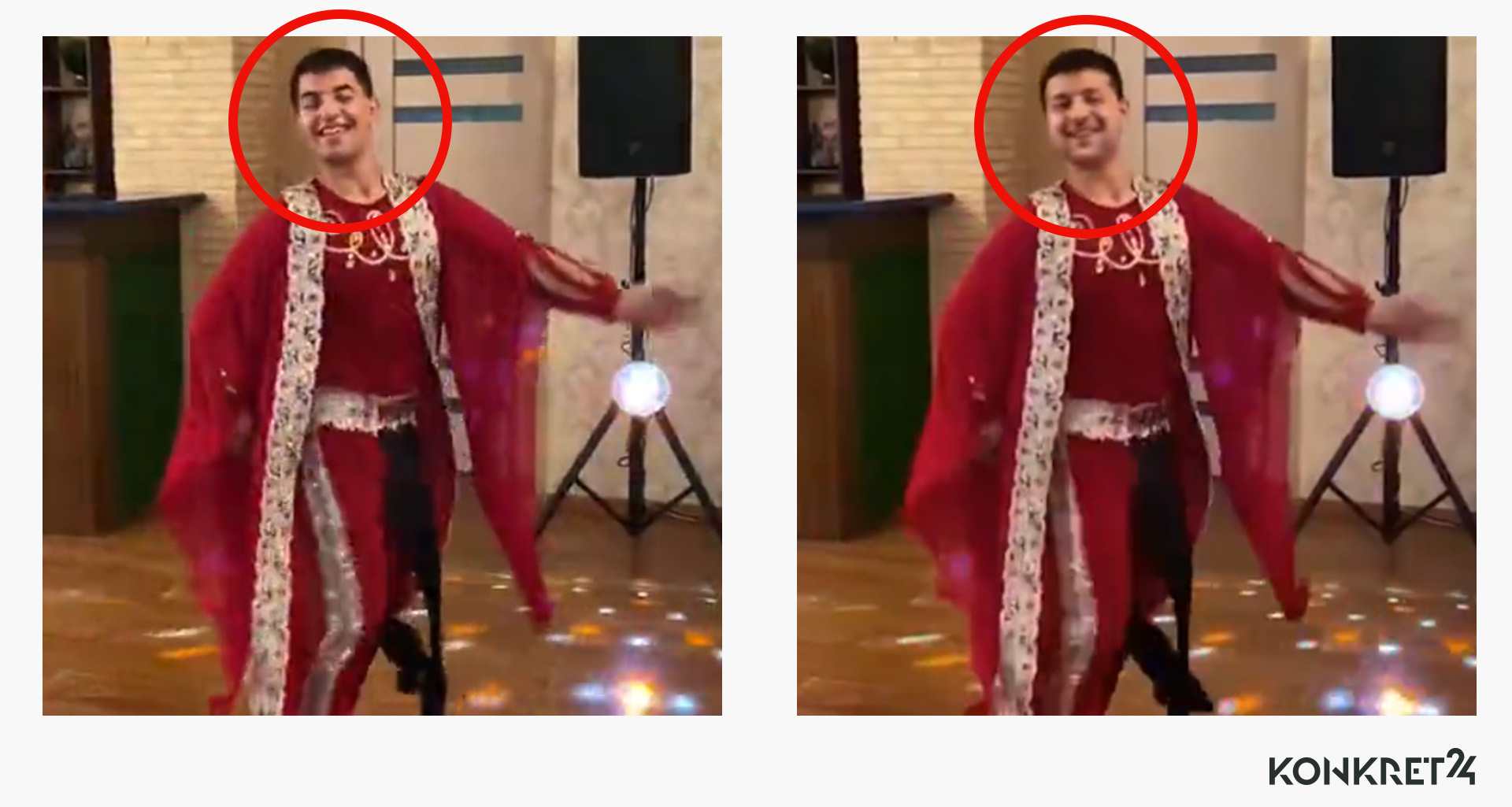 Po lewej kadr z autentycznego nagrania, po prawej fałszywka z jego wykorzystaniem