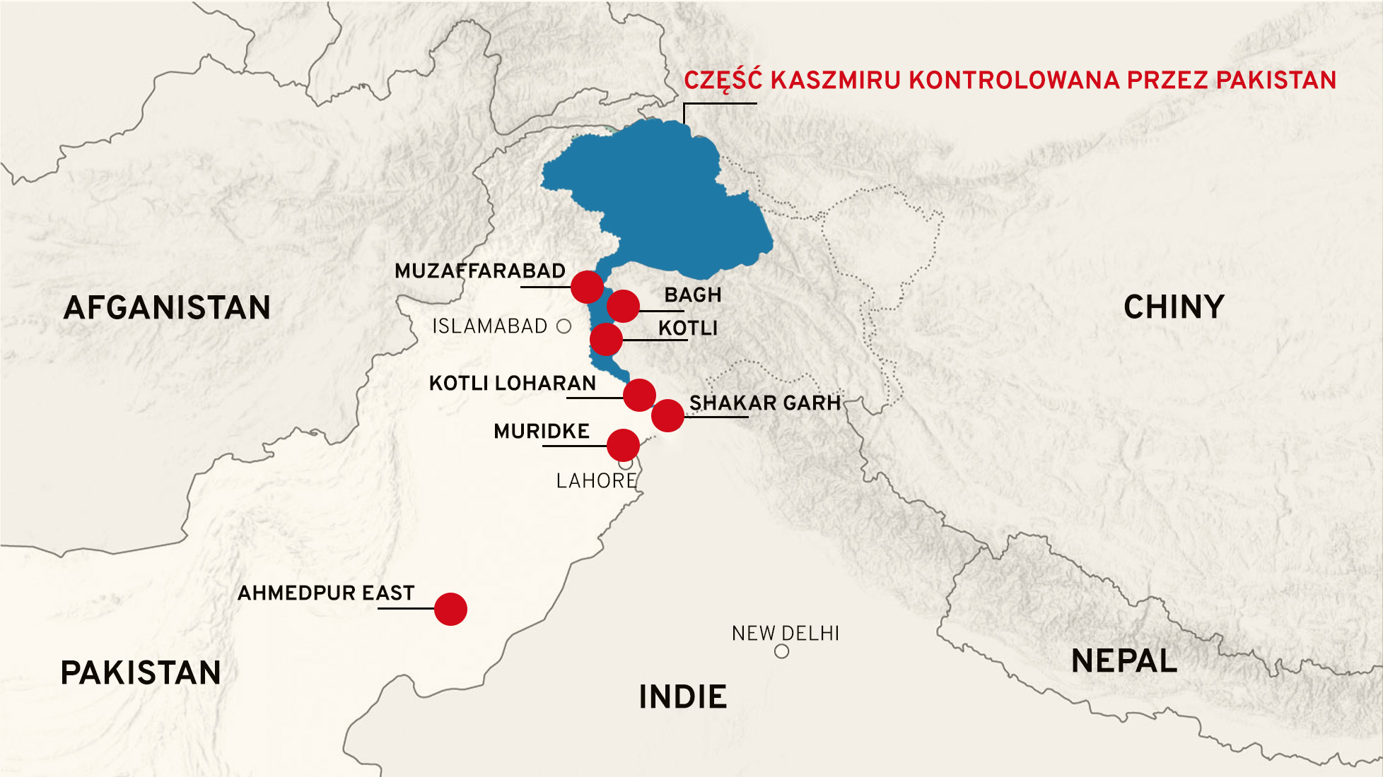 Miejsca ataków Indii na Pakistan