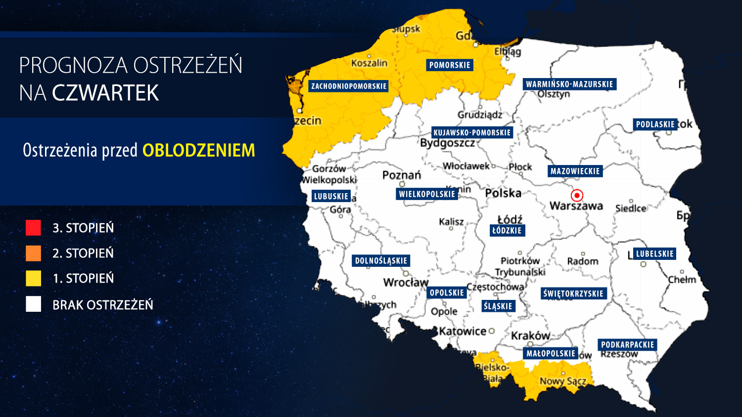 Prognoza zagrożeń IMGW na czwartek