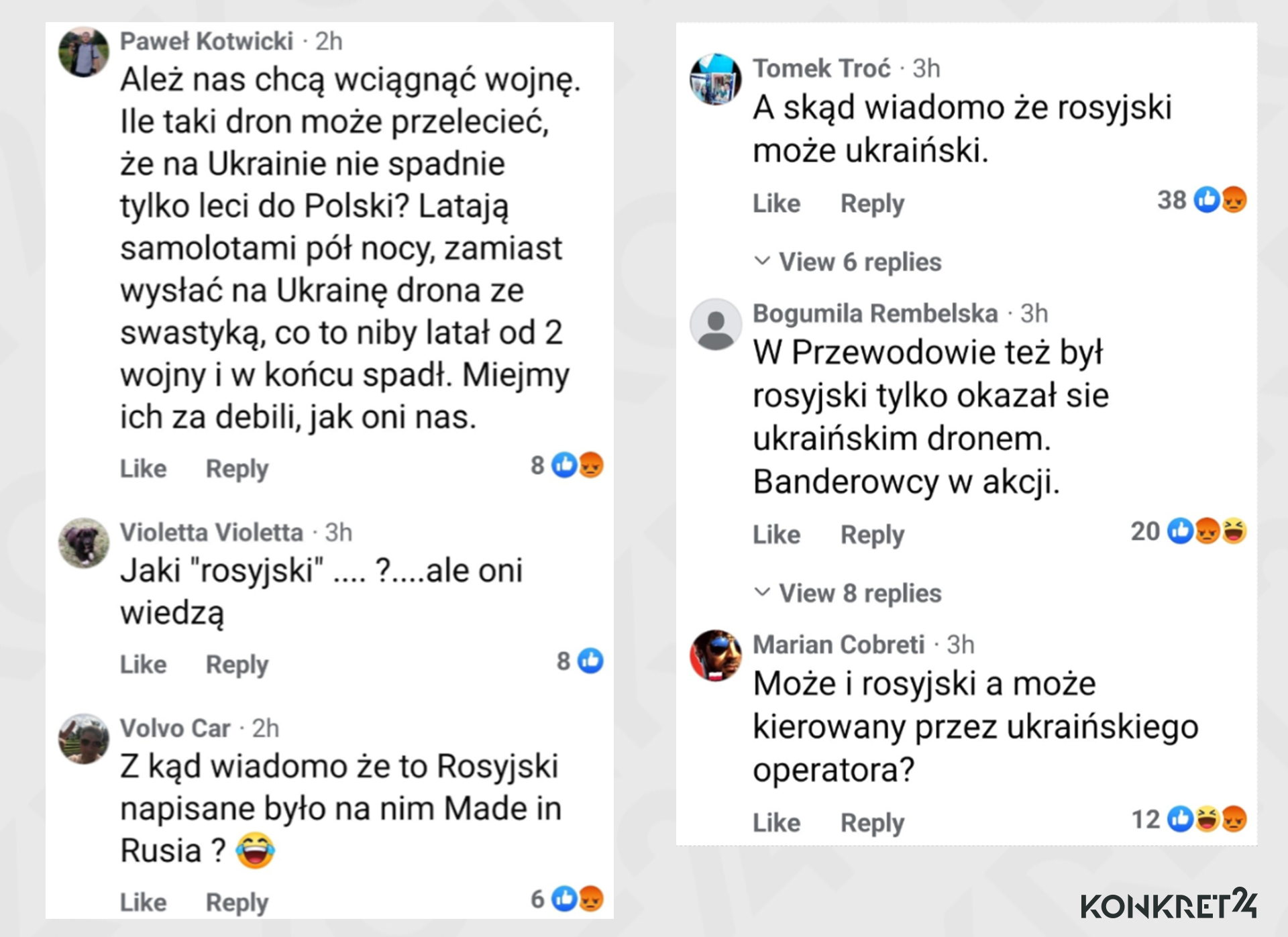 Przykłady postów o rzekomej ukraińskiej prowokacji, które opublikował jeden z użytkowników platformy X, przestrzegając przed dezinformacją    
