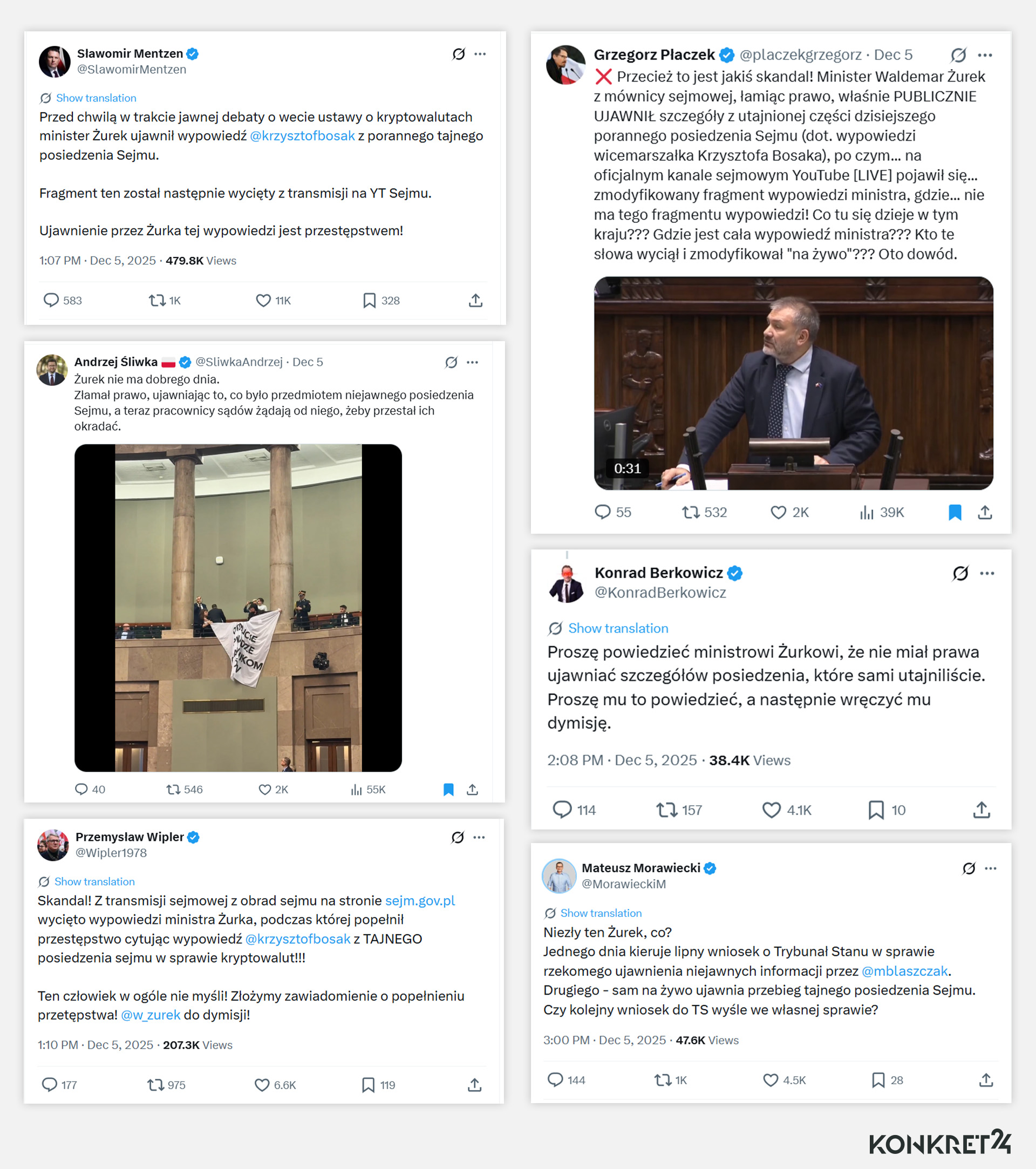 Wpisy polityków opozycji oskarżające ministra Waldemara Żurka o złamanie prawa