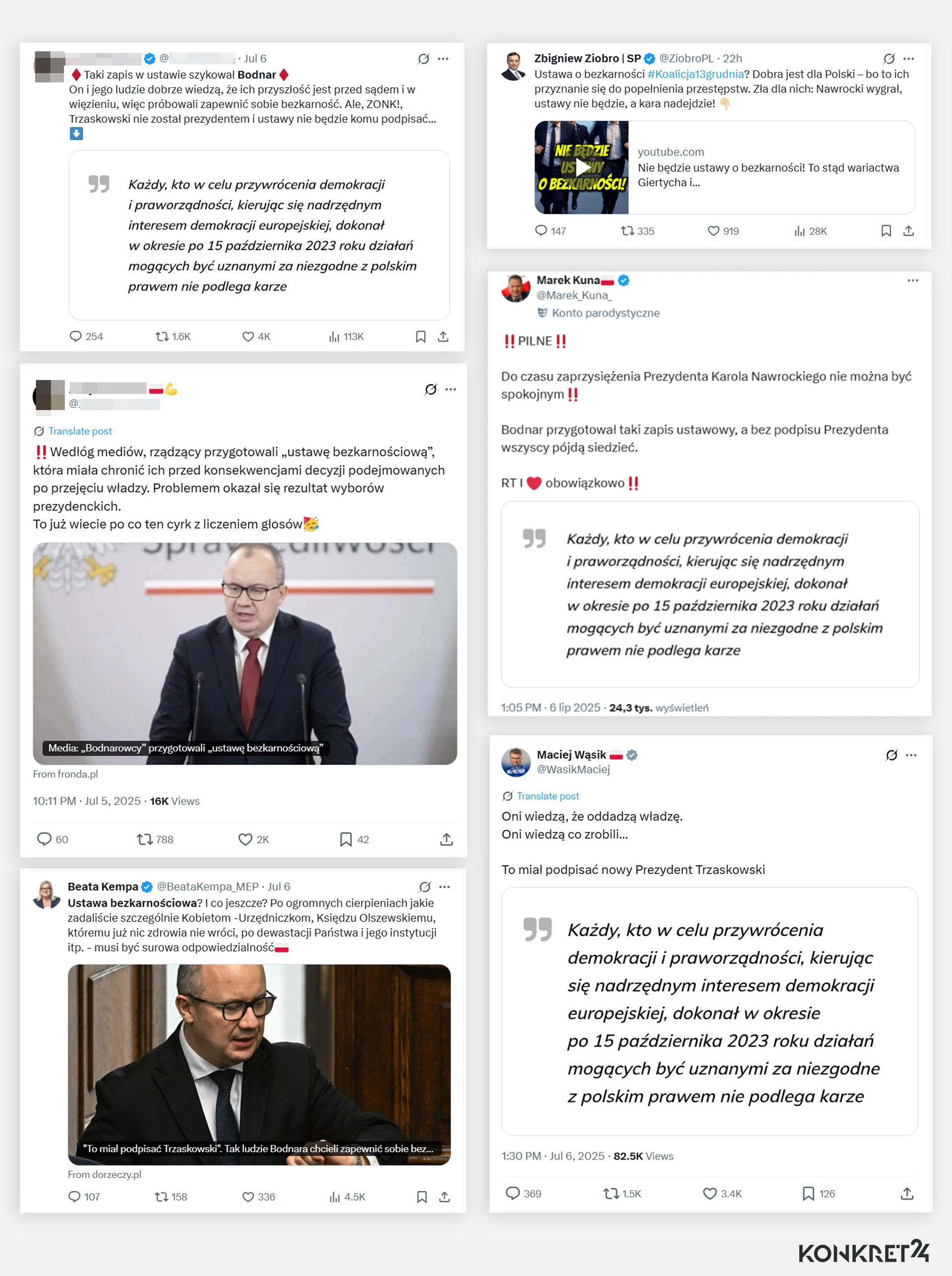 Przekaz o "ustawie bezkarnościowej" rozpowszechniali zarówno politycy PiS, jak i anonimowi internauci