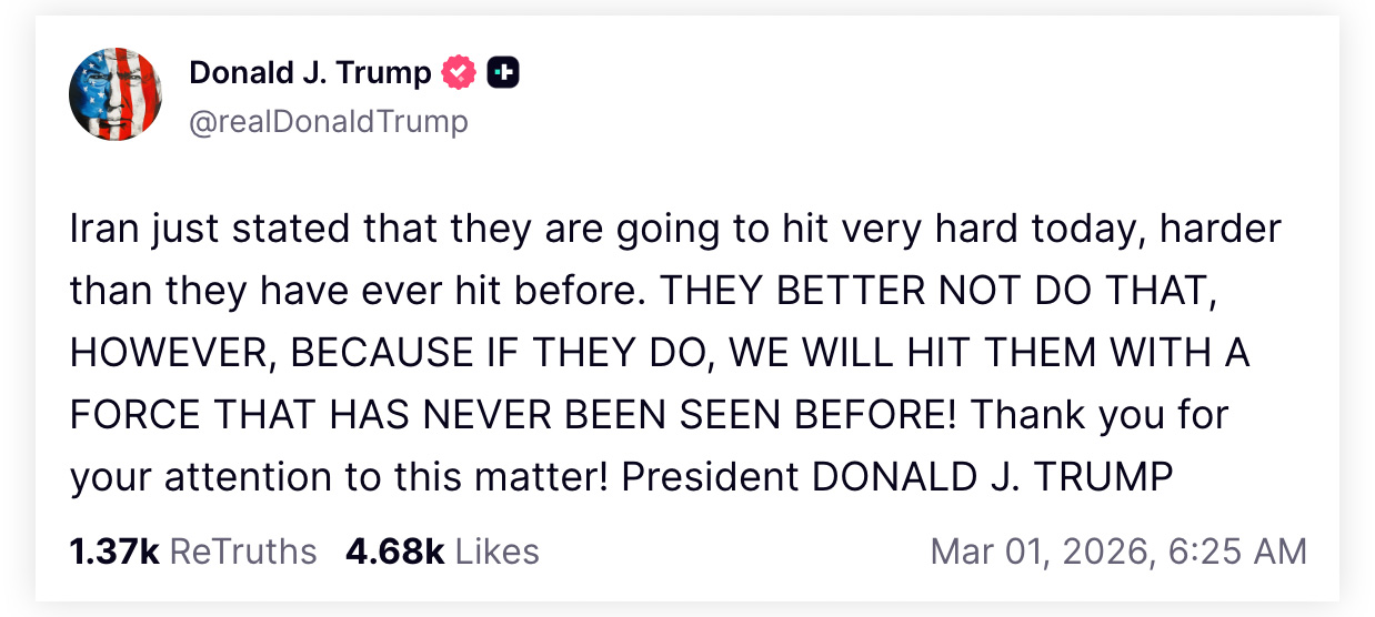 Trump ostrzega Iran przed odwetem