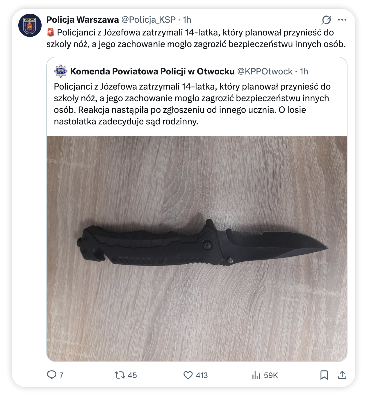 14-latek chciał przynieść do szkoły nóż