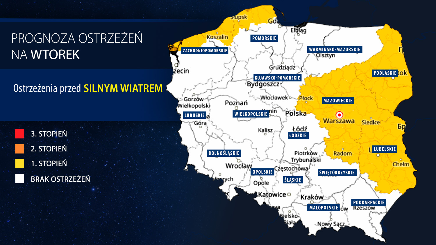 Prognoza zagrożeń IMGW na wtorek 