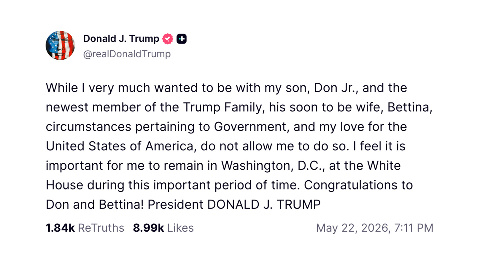 Aktualnie czytasz: Donald Trump nie pojedzie na ślub syna. Tłumaczy dlaczego