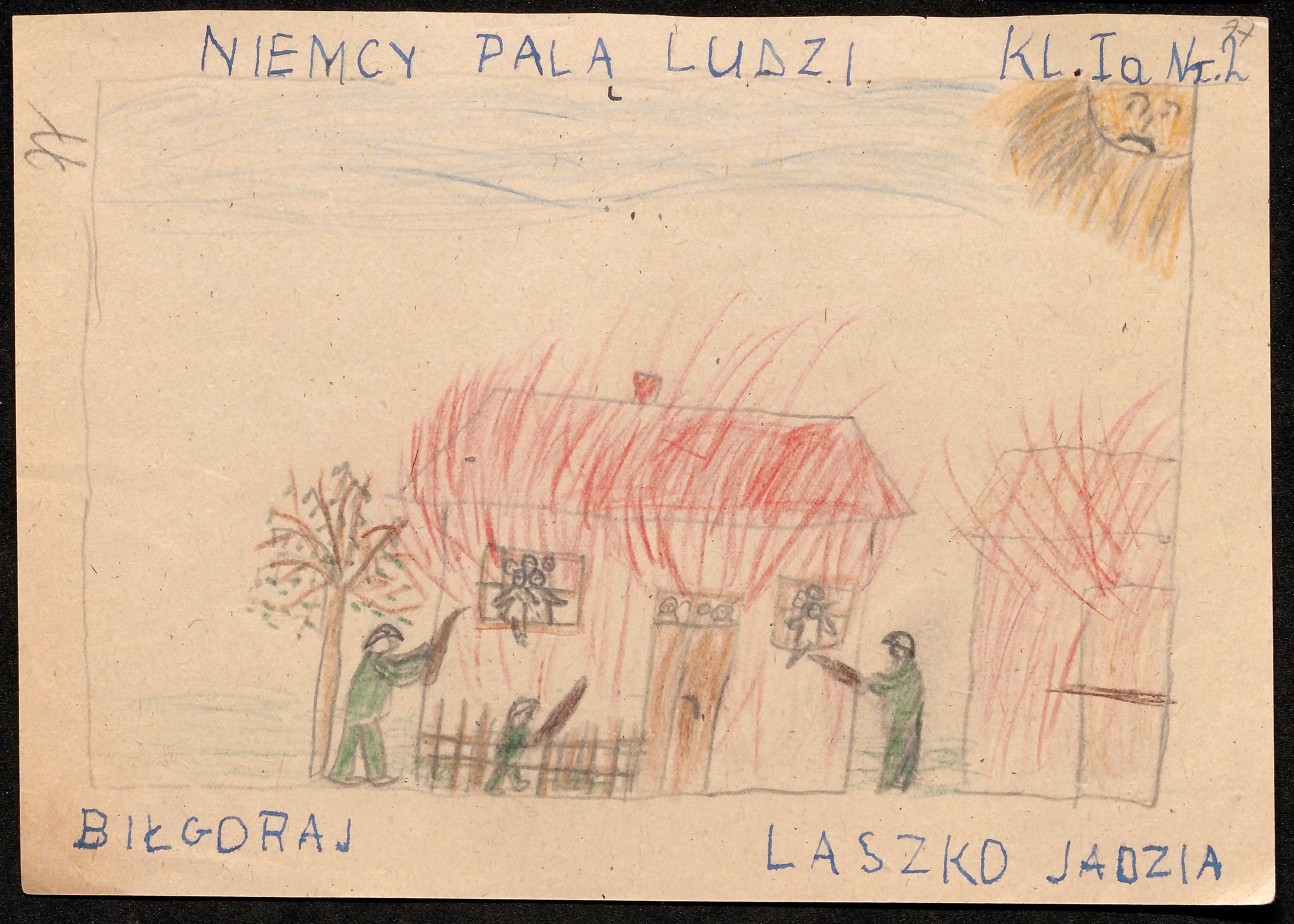 "Niemcy palą ludzi", rysunek Jadzi Laszko