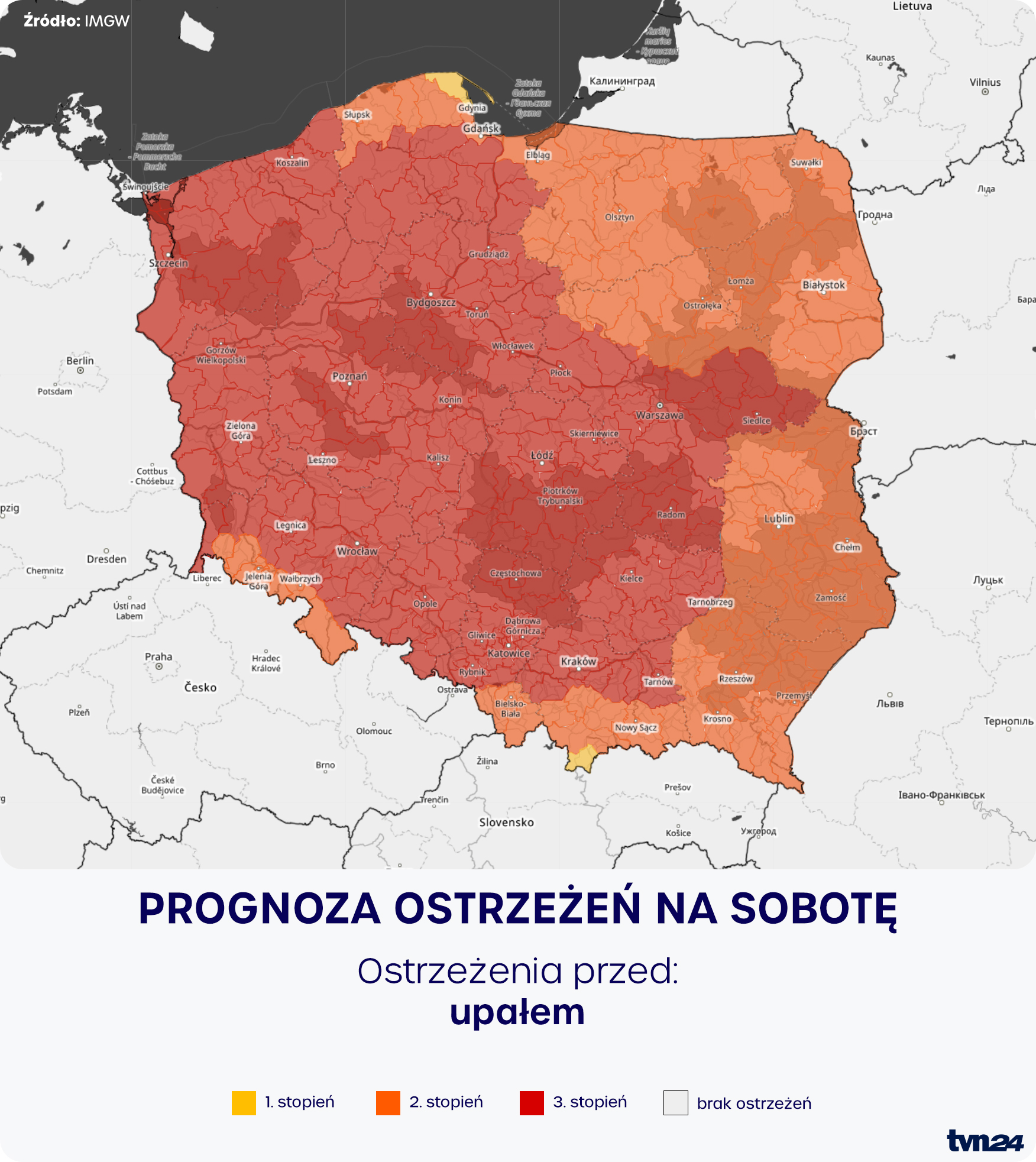 Prognoza zagrożeń IMGW na sobotę