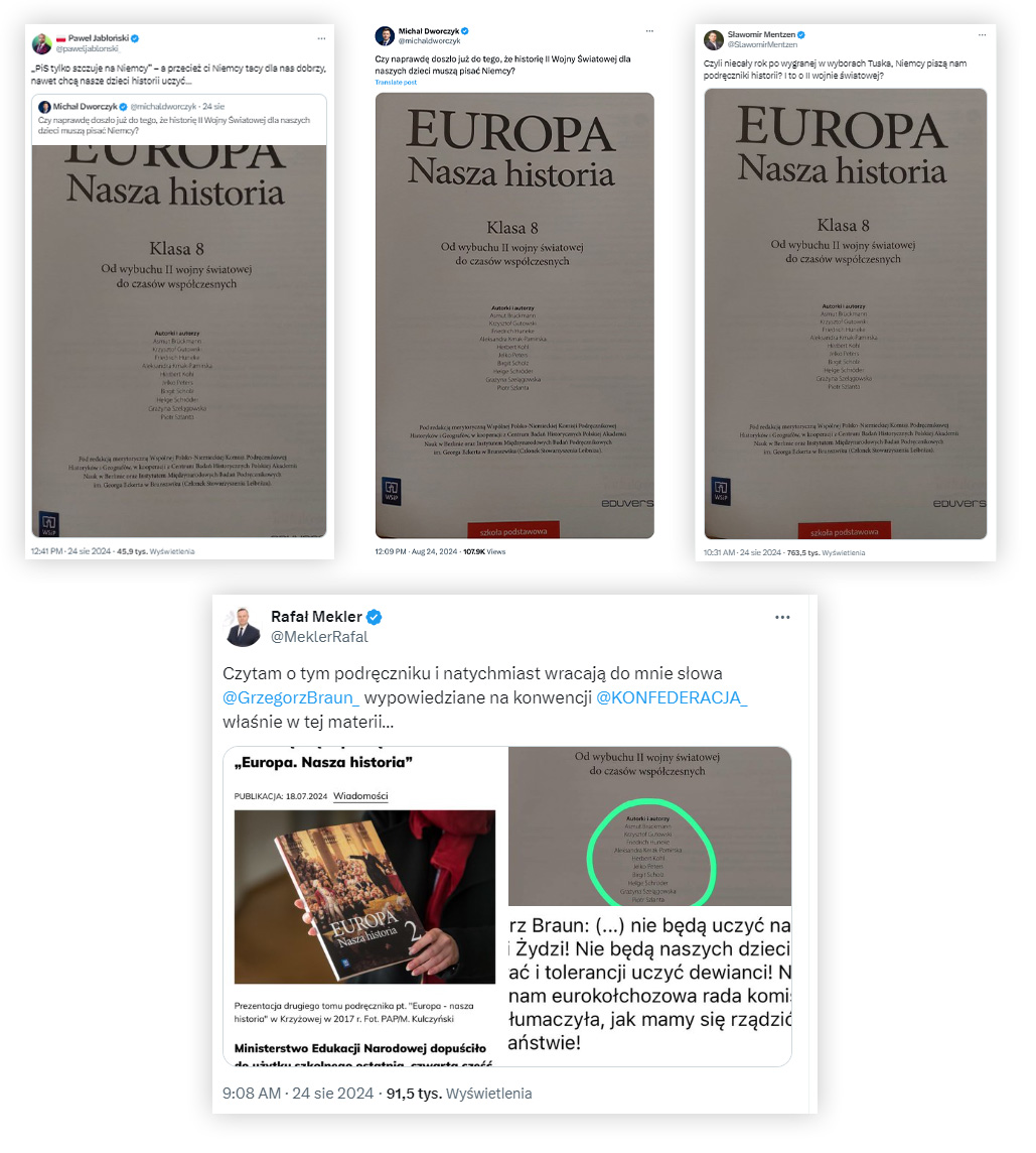 Politycy opozycji rozpowszechniali fałszywy przekaz o tym, że "Niemcy piszą nam podręczniki historii" 